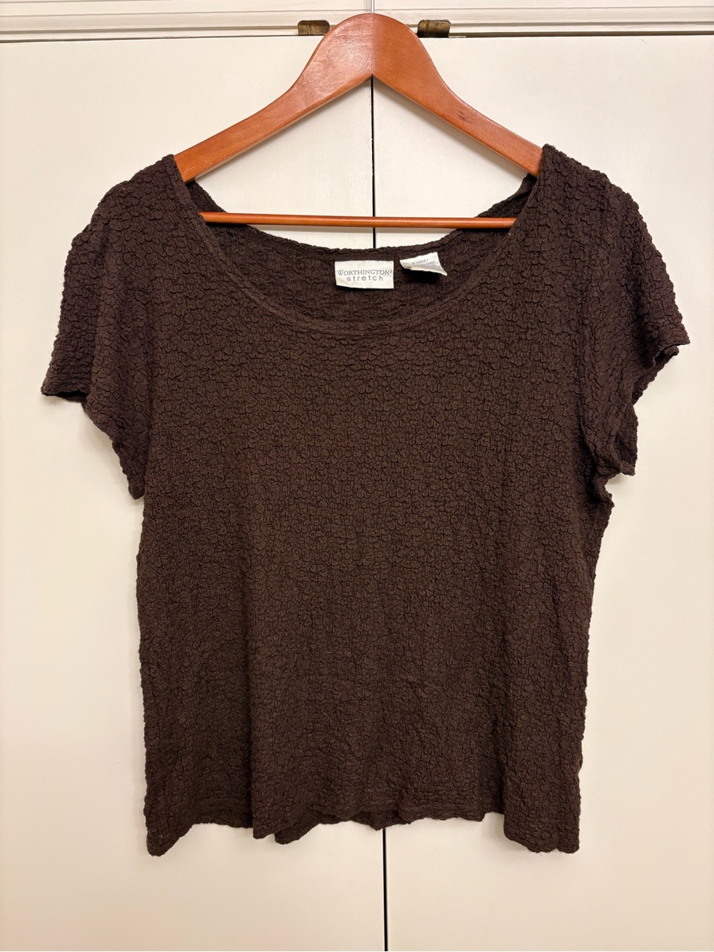 Worthington Stretch Brown Textured Short Sleeve Women's Top - XL